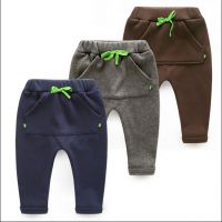 2014年新款儿童裤子  时尚韩版加厚加绒系带纯色男童童裤