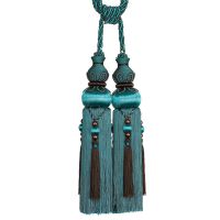 工廠實(shí)體店直銷(xiāo)歐式奢華高端窗簾配件雙吊球長(zhǎng)流蘇真絲綁帶掛球批