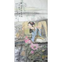 山东名人字画王英民水浒人物画荷塘丽影图