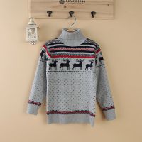 男大童毛衣韓版童裝純棉小鹿提花***高領(lǐng)翻領(lǐng)中大童毛衣