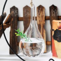 透明悬挂式水晶玻璃花瓶水滴型吊球花瓶 插花工艺品欧式家居装饰
