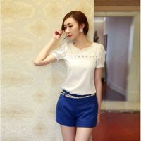 供应纯色韩版女装短裤 时尚百搭显瘦热裤开袋拉链蓝色夏装中腰短裤女