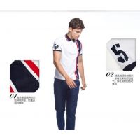 供应专柜正品 ***在售 休闲拼接竖纹 修身翻领短袖 polo衫 男装