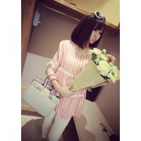 俏孕兒韓國孕婦裝***條紋連衣裙2014夏季孕婦中長款上衣純AA48