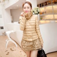 2014新款女裝中長(zhǎng)款雙排扣層層荷葉邊修身時(shí)尚棉服代理批發(fā)棉衣女