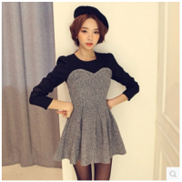 2014秋装新款 名媛抹胸裹胸假两件长袖拼接打底连衣裙 女