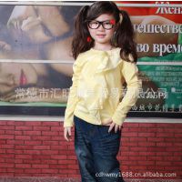 品牌野豹童裝2014春秋新款女童純棉荷葉花邊長(zhǎng)袖T恤 公主打底衫