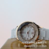 供OEM ODM欧美正品陶瓷手表 女士潮流白色流钻品牌陶瓷手表