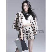 2014秋季***時(shí)尚大圓點(diǎn)圓領(lǐng)七分袖外套上衣+短褲套裝