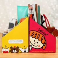 P12-2A461韩国款 清新可爱 女孩小熊DIY四格纸质桌面整理收纳盒