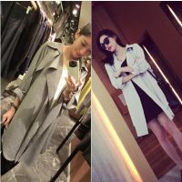 供應(yīng)薄不規(guī)則歐美款風衣中長款外套 無紐扣2014秋冬裝1221# 女式外套