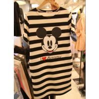 ***批發(fā)韓國休閑孕婦裝米奇黑白條紋牛仔口袋翻袖中長款孕婦上衣