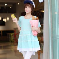 新款時(shí)尚小清新孕婦裝夏棉麻蕾絲花邊寬松長(zhǎng)款上衣娃娃衫實(shí)拍