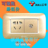 公牛香檳金G16墻壁電源開關(guān)插座暗裝120mm面板多功能三孔+電視