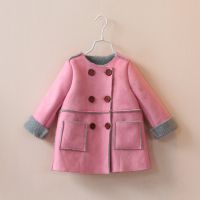 出口外贸童装 14款女童双排扣圆领鹿皮绒棉衣外套羊羔绒内衬童装