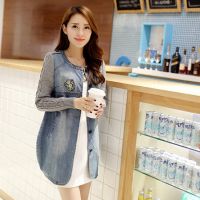 728#百搭牛仔外套女中長(zhǎng)款 寬松拼接春秋新款上衣早秋長(zhǎng)袖外套