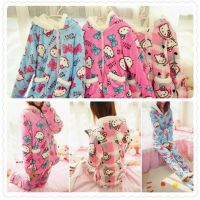 冬季hello kitty 加厚法蘭絨棉襖睡衣套裝女 卡通冬天加絨家居服