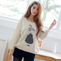 1619#(模特實(shí)拍)秋冬新款卡通小女孩貼布甜美小清新毛衣 女