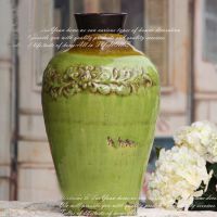 厂家直供生活饰家欧式绿釉落地大花瓶 花器 花插陶瓷工艺品批发