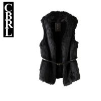 BMLX012歐美秋冬新款純色后背毛線拼接皮草女式馬甲黑色外套