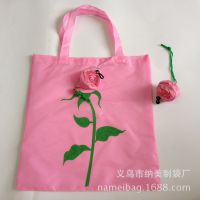 粉色玫瑰花涤纶手提袋 节日促销提手袋 义乌专业折叠手提袋加工厂