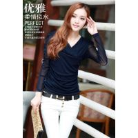 春秋装新款 韩版时尚修身圆领泡泡袖耸肩t恤 打底衫长袖 批发