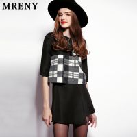 工廠直批2014秋冬新款 歐美時尚毛呢外套女式拼接格子