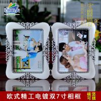 新款歐式電鍍雙7寸折疊組合相框 婚紗影樓連體相架水晶擺臺(tái)畫(huà)框