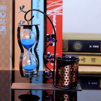 创意铁质单挂心形沙漏笔筒大号 金属铁艺工艺品 办公居家摆件