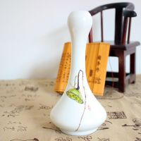 景德镇纯中国风手工手绘莲花小口陶瓷花插花器桌面摆件创意花瓶