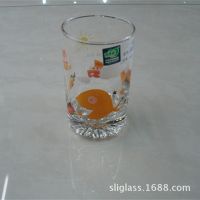 供应青苹果玻璃杯   彩色印花果汁杯   牛奶杯  珠底水杯