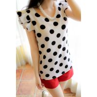 供應(yīng)模特實(shí)拍 韓版百搭短袖T恤閨蜜裝姐妹裝波點(diǎn)雪紡衫背心