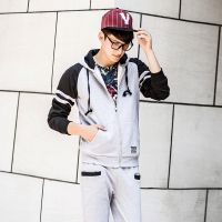 供应2014新款秋装 男士卫衣套装韩版修身潮休闲运动连帽外套男B405P95