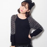 供應(yīng)(模特實(shí)拍)2014秋裝骷髏頭插肩袖甜美日系黑色休閑衛(wèi)衣女