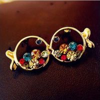 韩版 亲吻鱼 小丑鱼动物彩钻水钻闪钻可爱耳钉耳环