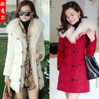 歐意爾 冬季新款韓版連帽大羊羔毛領(lǐng)棉衣 時(shí)尚修身中長(zhǎng)款棉服 女