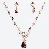 420145新品七彩色水晶新娘套装 奢华***饰品两件套 花朵树枝