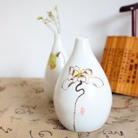 中国风瓷都手工手绘荷花莲蓬陶瓷小花插花瓶桌面创意摆设软装批发