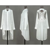 2014韓版露背鏤空雪紡衫女裝長(zhǎng)袖襯衫長(zhǎng)款開衫薄寬松上衣