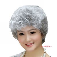 老年女士假发 银色+白色 短发卷发(NWG0LD61081-SW2)