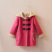 出口外贸童装 14款女童牛角扣连帽鹿皮绒棉衣外套羊羔绒内衬童装