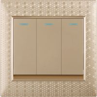 达利奇K8系列墙壁开关86型香槟金色菱形压花面板三位单控开关