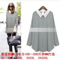 胖MM秋裝長(zhǎng)款寬松雪紡拼接套頭針織衫長(zhǎng)袖開衫假兩件上衣