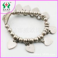 【欧美手链】欧美精致桃心百搭质感金属合金挂件弹力手链厂家直销