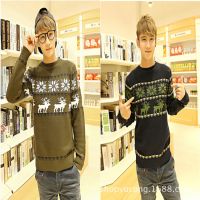 供應(yīng)2014韓休閑圓領(lǐng)長(zhǎng)袖男潮流民族風(fēng)小鹿毛衣打底衫休閑針織衫