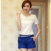 2014韩版短裤大码 时尚百搭显瘦热裤开袋拉链蓝色夏装中腰短裤女