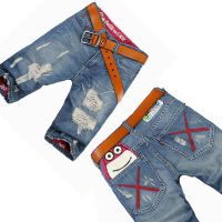 夏季乞丐嘻哈 新款男牛仔短褲 純棉破洞修身牛仔褲中褲歐美五分褲