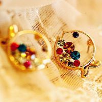 韩版创意饰品批发码亲吻鱼彩钻可爱小丑鱼耳钉动物耳环两元店货源