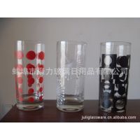【厂家直销】印花玻璃杯、新潮波点水杯、果汁杯，可蒙砂、喷色
