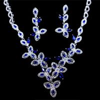 212131新品蓝色水晶新娘套装 ***饰品两件套 兰花耳环项链套装